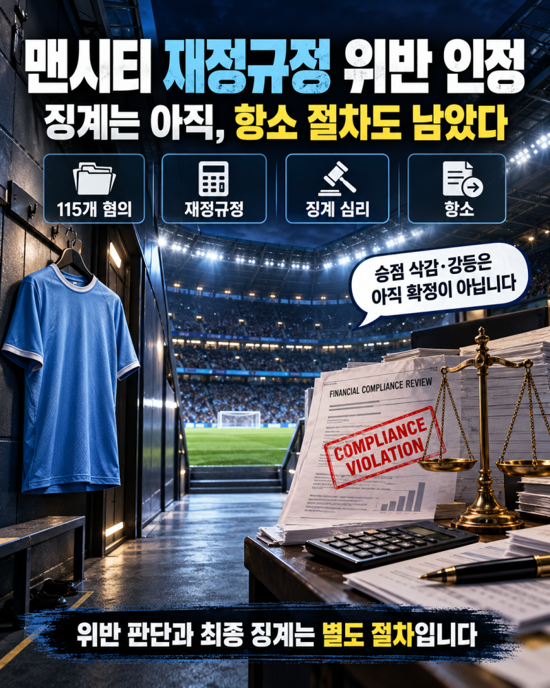 맨시티 115개 재정규정 혐의 판결, 중대 위반 인정…징계와 항소는 어떻게 되나