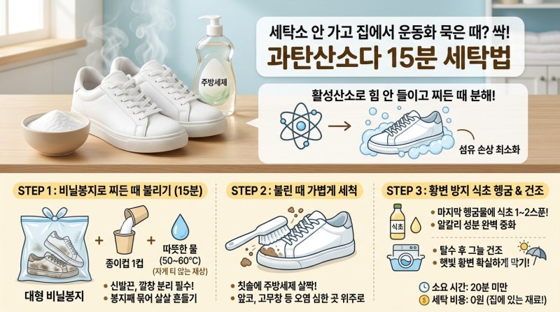 자주 신는 운동화 세탁소 안 맡기고 집에서 깨끗하게 빠는 과탄산소다 세탁법
