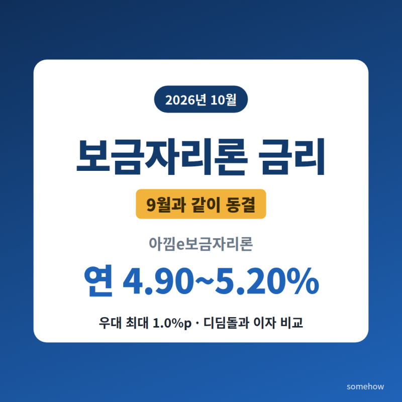 보금자리론 10월 금리 동결 | 아낌e 4.90%~5.20%, 디딤돌과 이자 차이는? (2026)