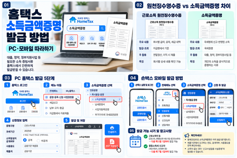 홈택스 소득금액증명원 발급 방법｜PC·모바일 따라하기