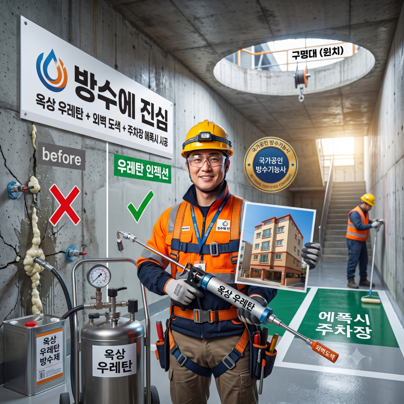 [부산 빌라 방수 공사] 옥상 우레탄 방수 + 외벽 도색 + 주차장 에폭시로 새 건물 변신!