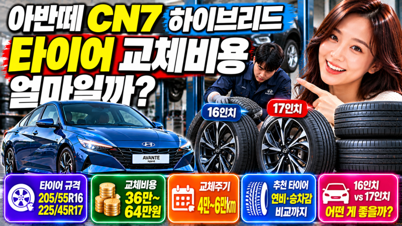 아반떼 CN7 하이브리드 타이어 교체비용 얼마일까? 16·17인치 규격·가격·교체주기