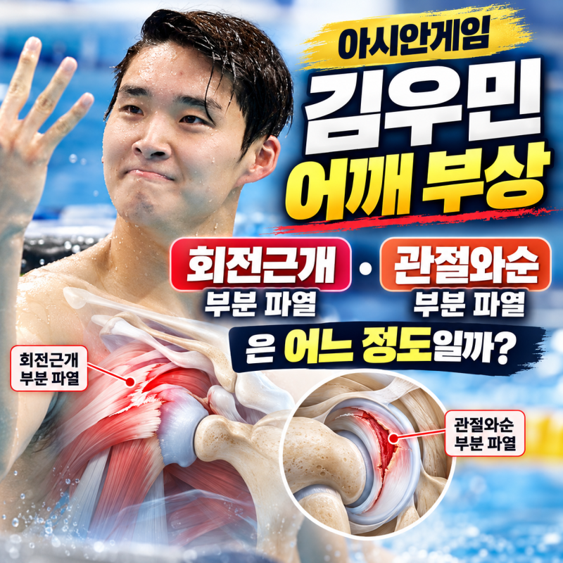 아시안게임 수영선수 김우민 어깨 부상, 회전근개·관절와순 부분 파열은 어느 정도일까?