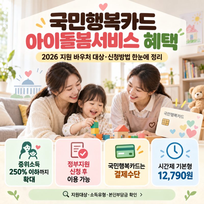 국민행복카드 혜택 아이돌봄서비스｜지원 바우처 대상 신청방법 알아보기