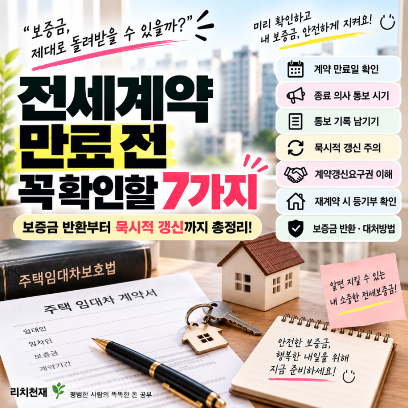 전세계약 만료 전 꼭 확인할 7가지｜보증금 반환·묵시적 갱신·계약갱신청구권 총정리
