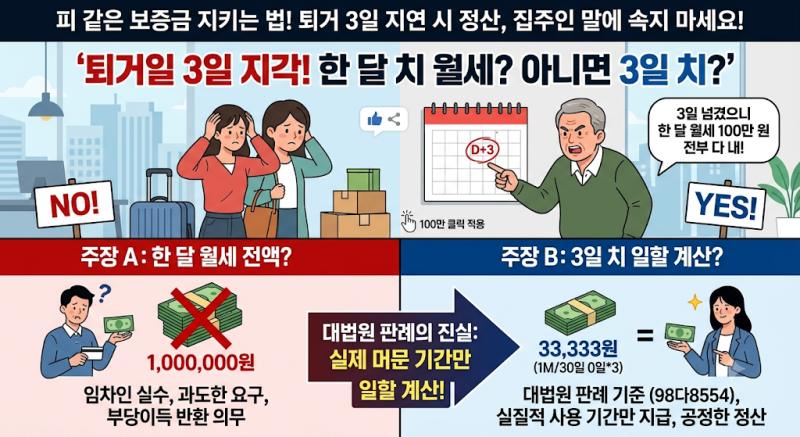이사 3일 늦었다고 한 달 월세를 달라고요? 대법원 판례는 정반대입니다!