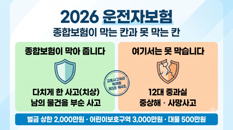 2026 운전자보험 총정리 | 벌금 담보 2,000만원은 법에 적힌 상한 그대로입니다 (12대 중과실에 ....