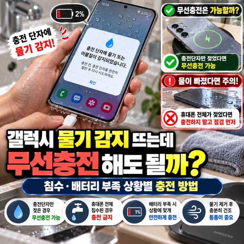 갤럭시 물기 감지 뜨는데 무선충전 해도 될까? 침수·배터리 부족 상황별 충전 방법