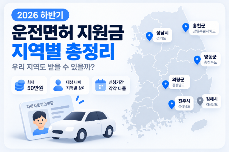 2026 운전면허 지원금 지역별 총정리｜우리 지역도 받을 수 있을까?