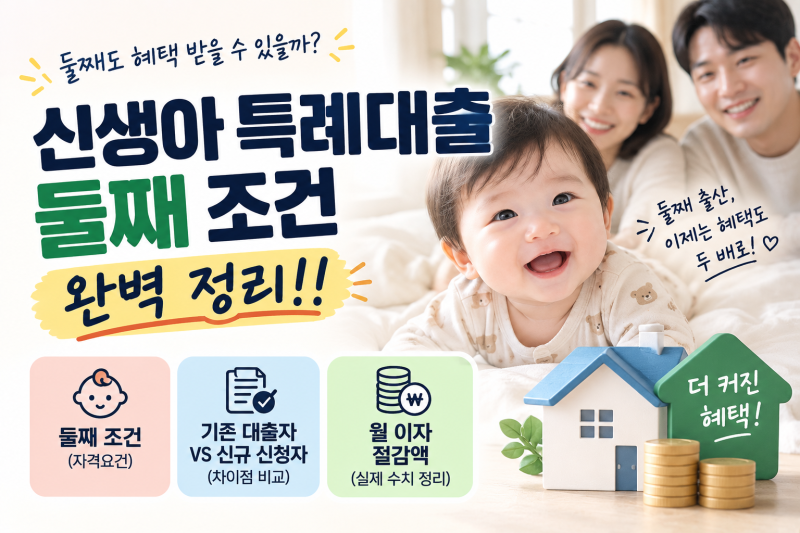 신생아 특례대출 둘째 조건 완벽 정리!! 기존 대출자 vs 신규 신청자 차이점부터 월 이자 절감....