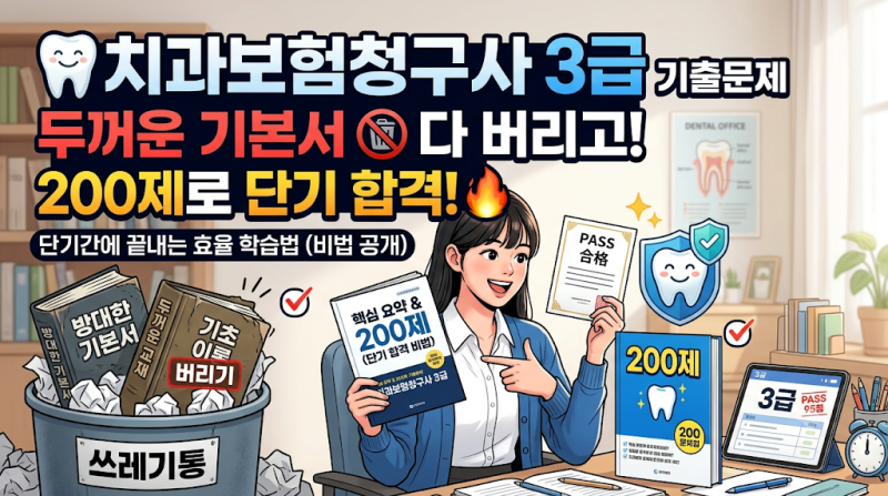 치과보험청구사 3급 기출문제, 두꺼운 기본서 다 버리고 200제로 단기 합격하는 법
