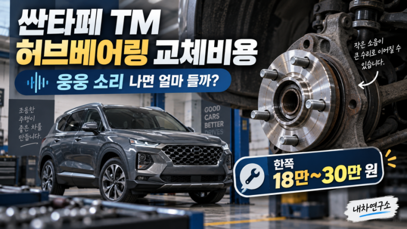 싼타페 TM 허브베어링 교체비용, 60~80km에서 웅웅 소리 나면 한쪽만 갈아도 될까?