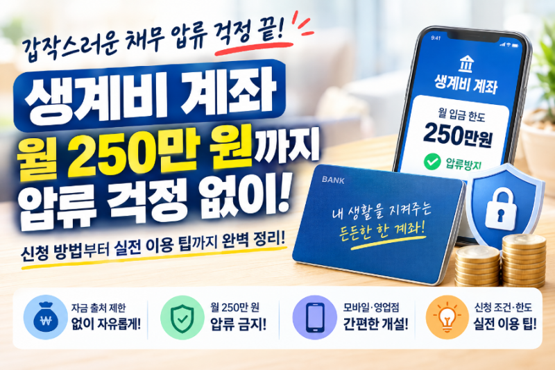 생계비 계좌 월 250만 원 압류 방지 통장 신청 방법과 주의사항 총정리
