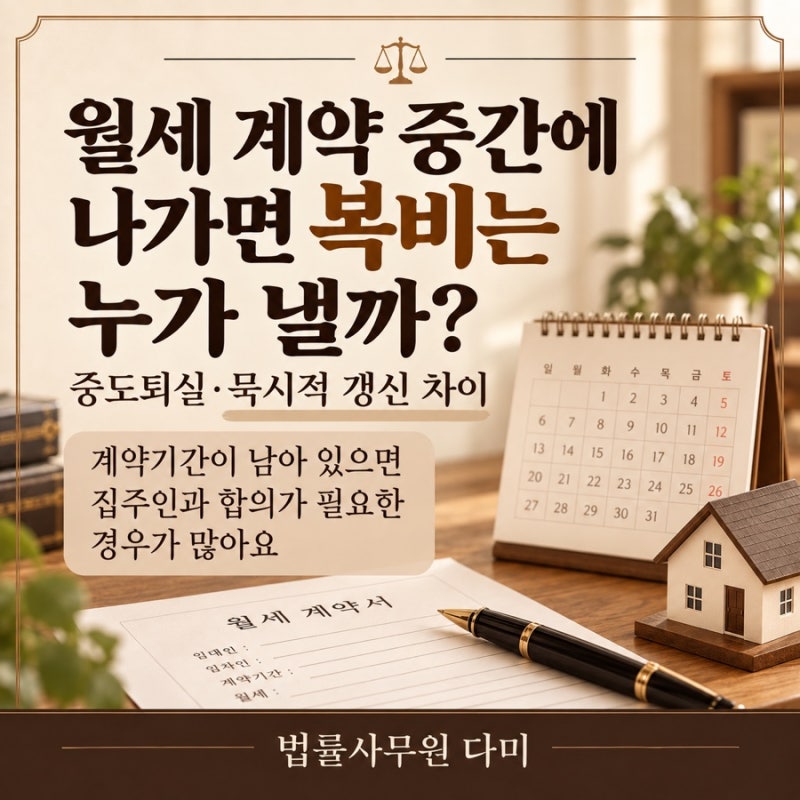 월세 계약 중간에 나가면 복비는 누가 낼까?｜중도퇴실·묵시적 갱신 차이