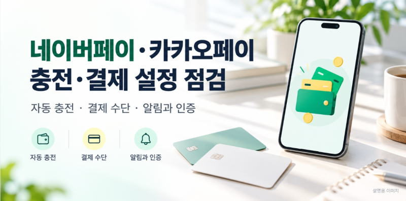 네이버페이/카카오페이 간편결제 결제수단 및 자동 충전 해제 세팅