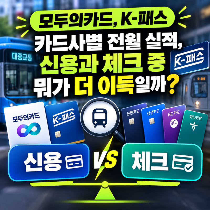 모두의 카드, K-패스, 카드사별 전월 실적, 신용과 체크 중 뭐가 더 이득일까?