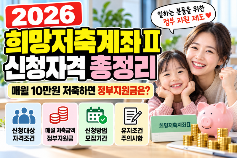 2026 희망 저축계좌 Ⅱ 신청 자격 총정리｜매월 10만 원 저축하면 정부 지원금은? 신청방법까....