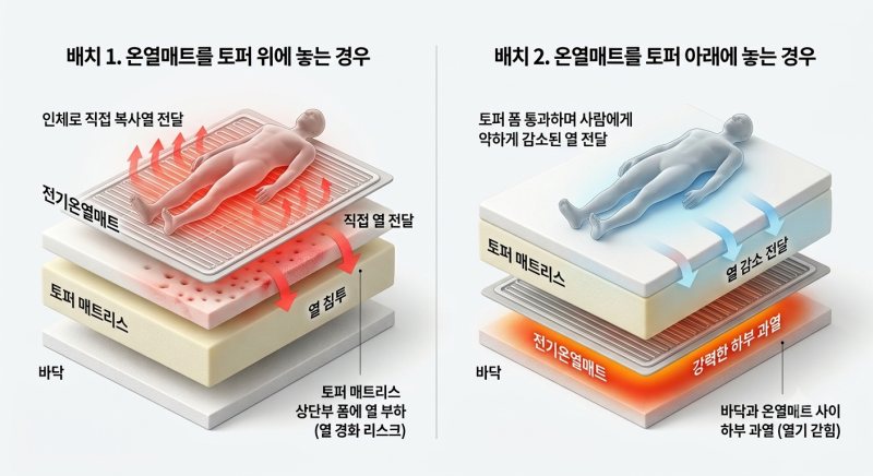 전기매트·온수매트·탄소매트 위·아래에 바닥 토퍼 매트리스 깔아도 될까? 최적의 조합 추....
