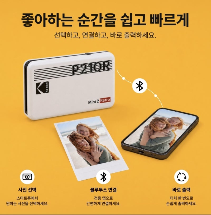 코닥 포토프린터 미니2 레트로 사진인화기, 집에서 간편하게 사진 뽑기