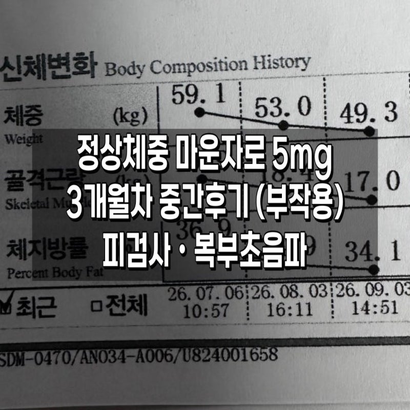 정상체중 마운자로 3개월차 -10kg 후 부작용으로 피검사,복부초음파 한 중간 후기