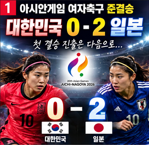 ⚽ 아시안게임 여자축구 한일전, 한국 0-2 일본 패배｜첫 결승 진출은 다음으로