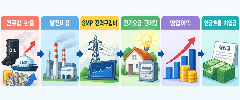 한국전력 — 연료비·전력구입비·전기요금이영업이익과 부채로 이어지는 과정