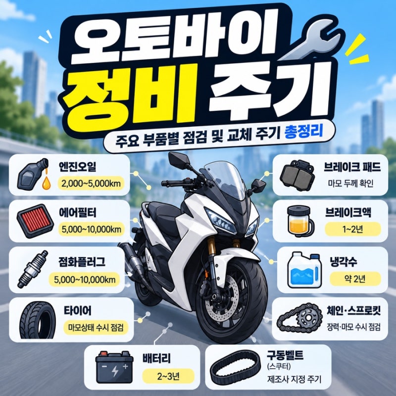 오토바이 정비 주기 총정리, 엔진오일부터 타이어까지 주요 부품별 교체 시기