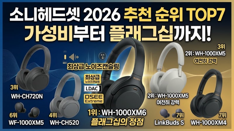소니헤드셋 2026 추천 순위 TOP7 | 가성비부터 플래그십까지