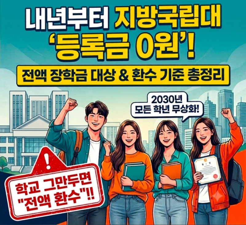 2027년부터 지방국립대 등록금 0원! 대상·조건·자퇴 시 환수 규정 완벽 정리