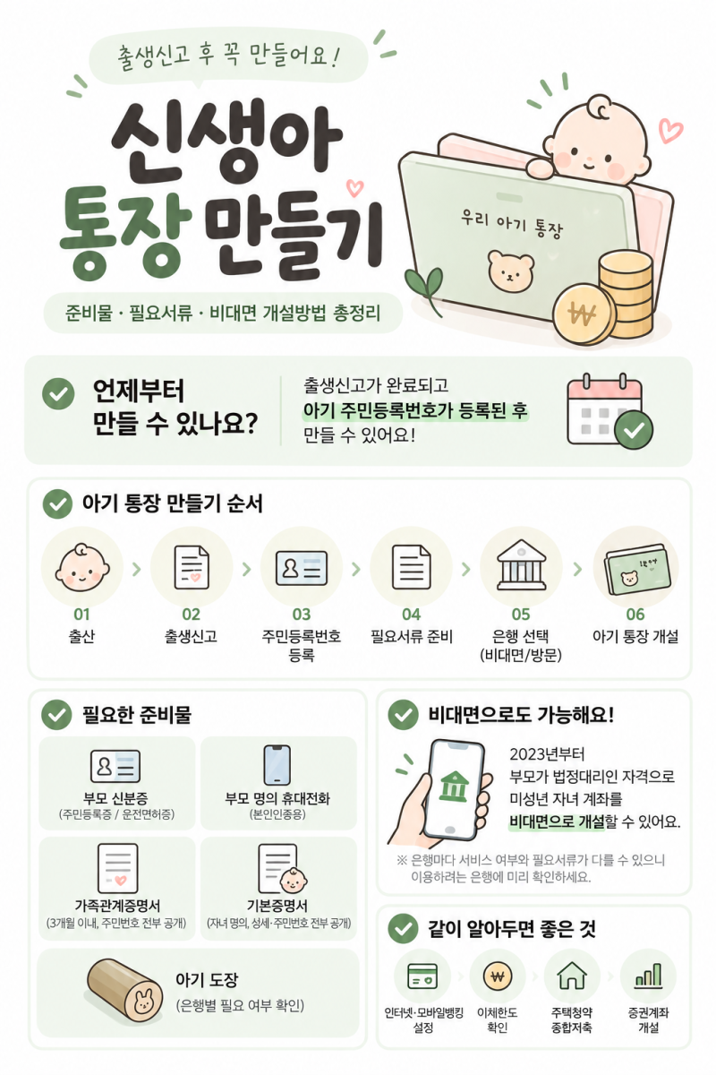 신생아 통장 만들기｜아기통장 준비물·필요서류·비대면 개설 방법 총정리