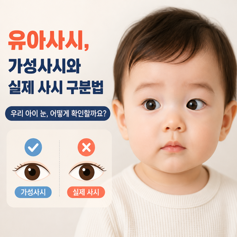 유아사시, 눈이 몰려 보일 때 가성사시와 실제 사시 구분하는 방법