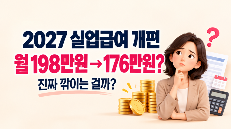 2027년 실업급여 개편안｜월 198만원→176만원? 주 6일 지급·총액 계산 총정리