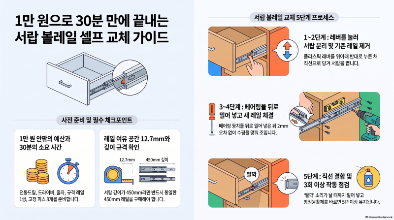 서랍 레일 교체 방법