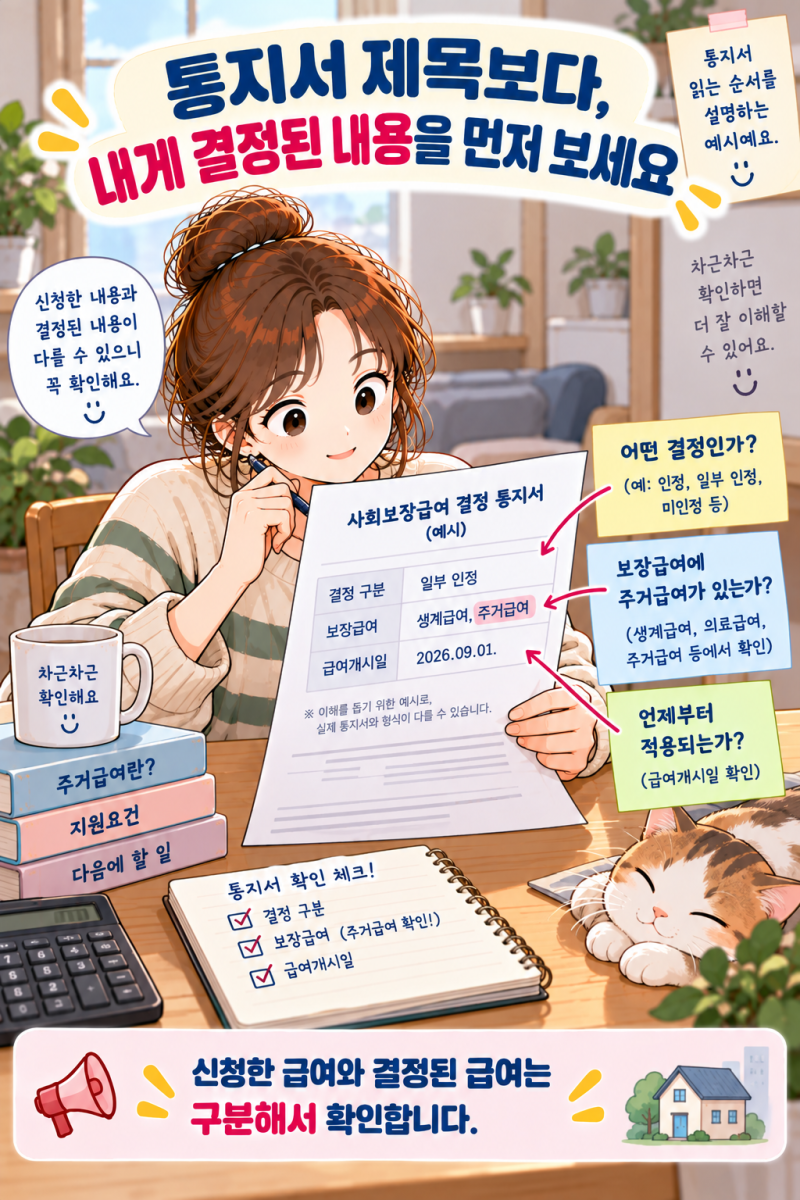 주거급여 결정 통지서가 왔어요. 지원 여부와 금액은 어디서 확인하나요?