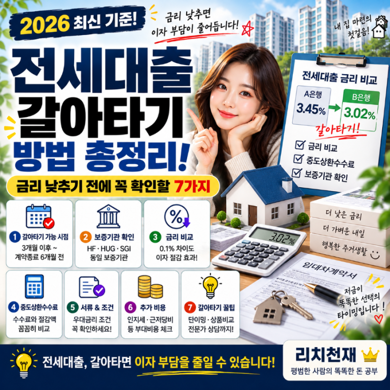 2026 전세대출 갈아타기 방법｜금리 낮추기 전에 꼭 확인할 7가지