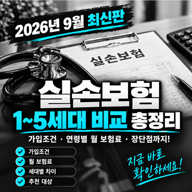 2026년 9월 실손보험 최신판｜5세대 실손보험료·가입조건·1~5세대 차이 총정리