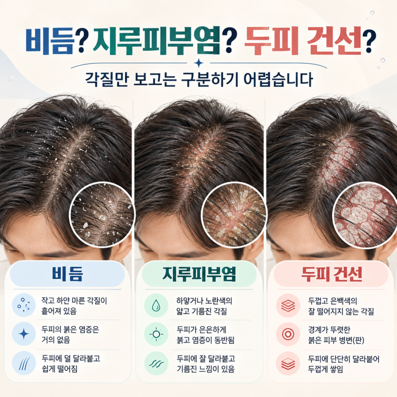 두피 건선과 비듬·지루피부염은 어떻게 다를까? 각질만 보면 헷갈립니다.