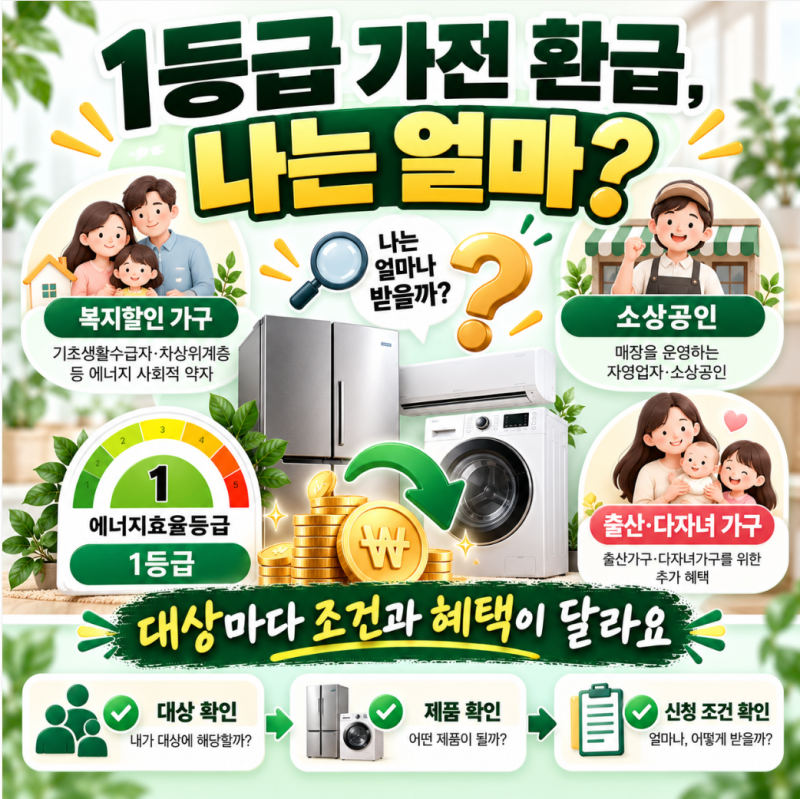 한전 1등급 가전 환급, 소상공인·출산가구는 얼마 더 받는지 총정리