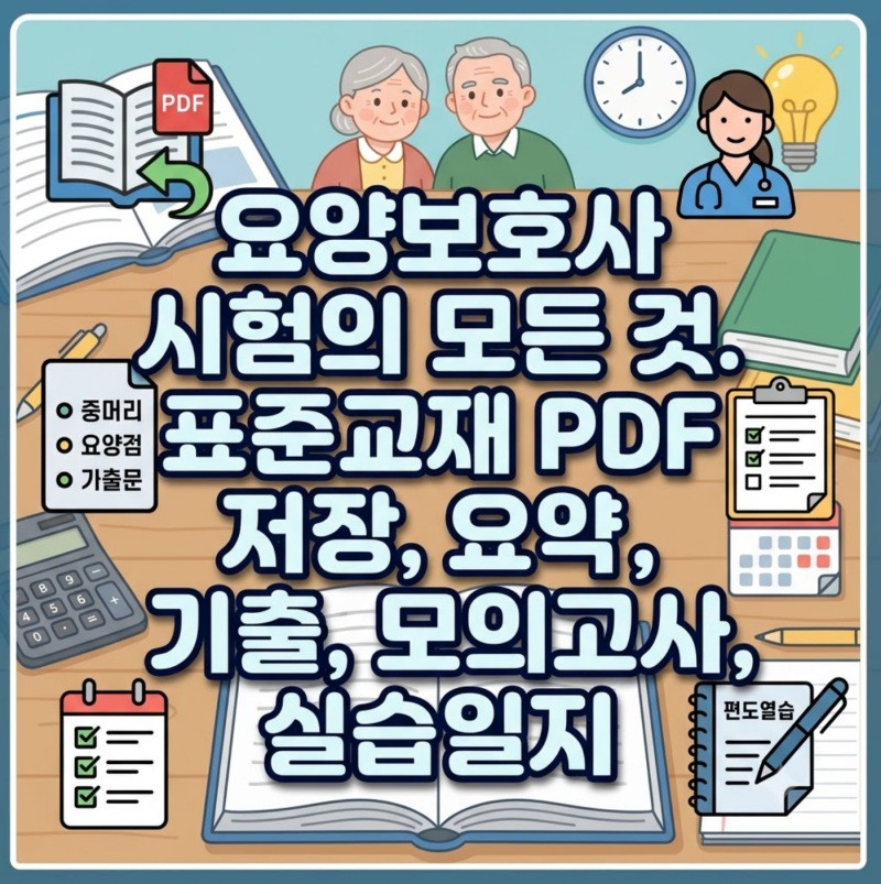 지난주 요양보호사 합격하고 다시 정리하는 요약집, 표준교재 모의고사 실습일지 작성법 안....