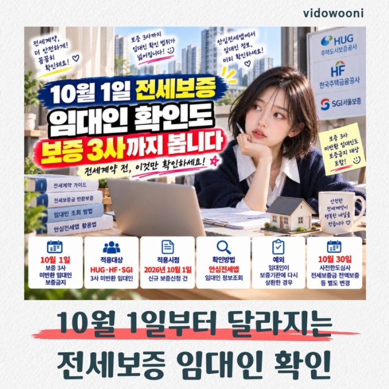 10월 1일 전세보증, 임대인 확인 범위가 보증 3사로 넓어집니다