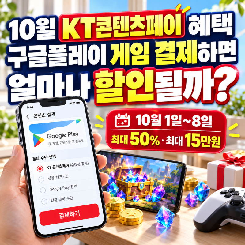 10월 KT콘텐츠페이 혜택, 구글플레이 게임 결제하면 얼마나 할인될까?