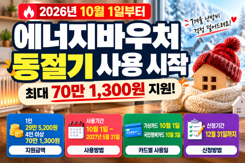 2026 에너지바우처 10월 1일부터 동절기 사용｜최대 70만1300원 사용방법·잔액조회 총정리