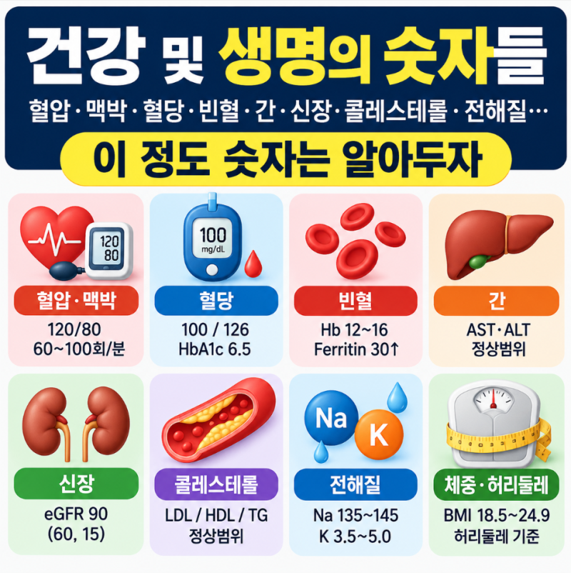 [건강] 건강 및 생명의 숫자들 _ 혈압·맥박·혈당·빈혈·간·신장·콜레스테롤·전해질… 이 ....