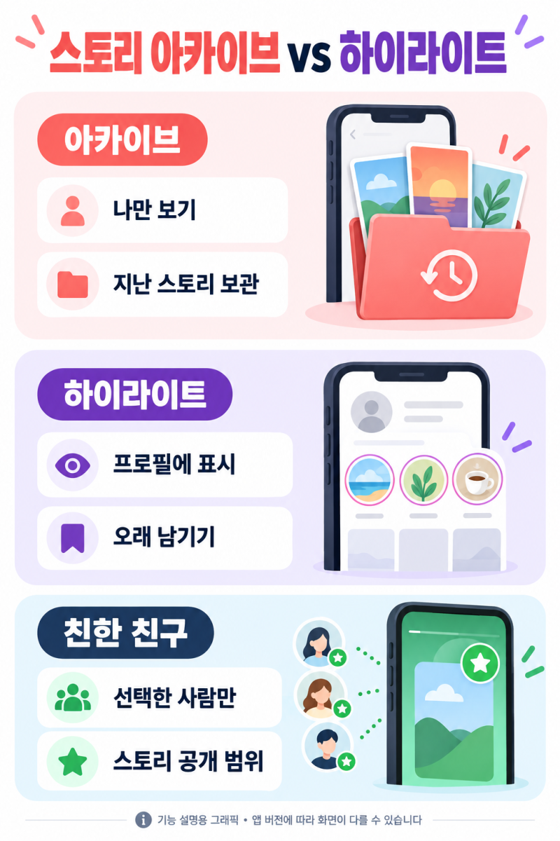 인스타그램 스토리 아카이브와 하이라이트 차이｜친한 친구 설정까지