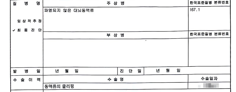 뇌동맥류 클리핑 수술 진단비, 주요치료비, 뇌혈관질환수술비 청구 사례-보험 가입부터 퇴원....