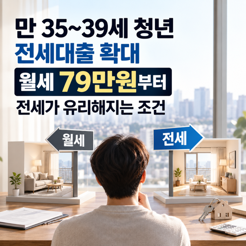 만 35~39세 청년 전세대출 확대｜월세 79만원이면 전세가 유리할까?
