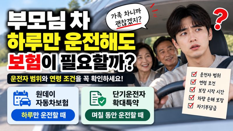 부모님 차 하루 운전할 때 어떤 보험이 필요할까? 그냥 운전하면 안 되는 이유