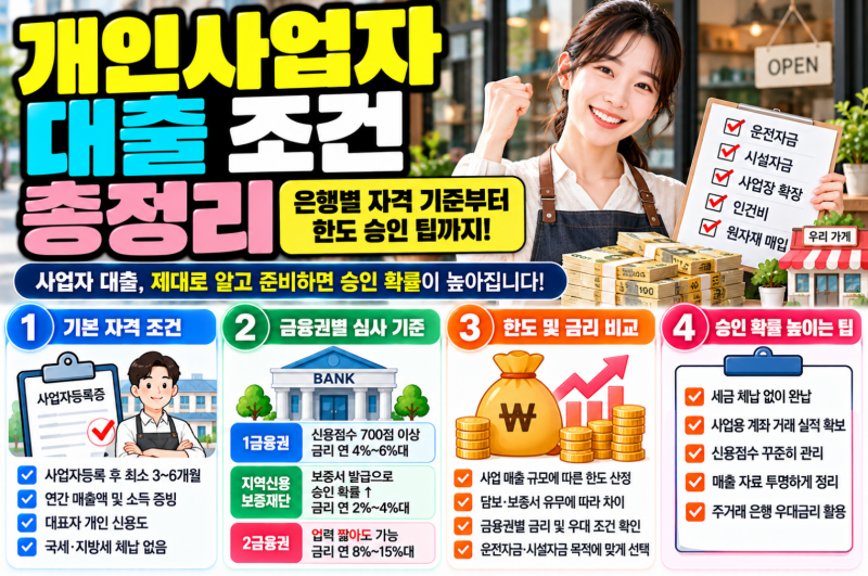 개인사업자 대출 조건 총정리(+ 은행별 자격 기준부터 한도 승인 팁)