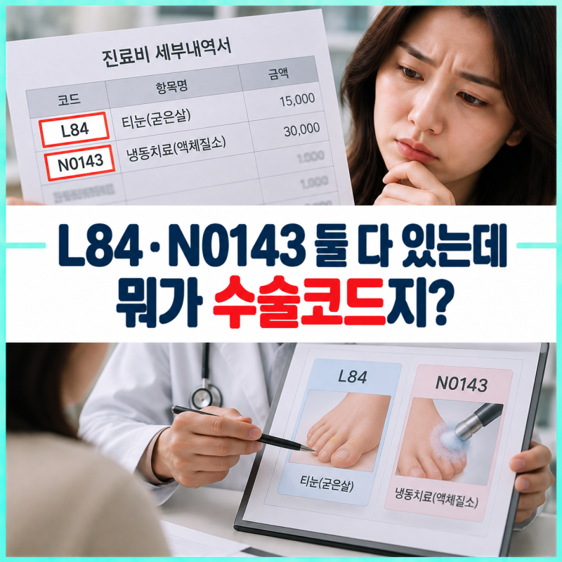티눈 냉동응고술 코드 L84·N0143, 진단코드와 행위코드는 왜 따로 볼까?