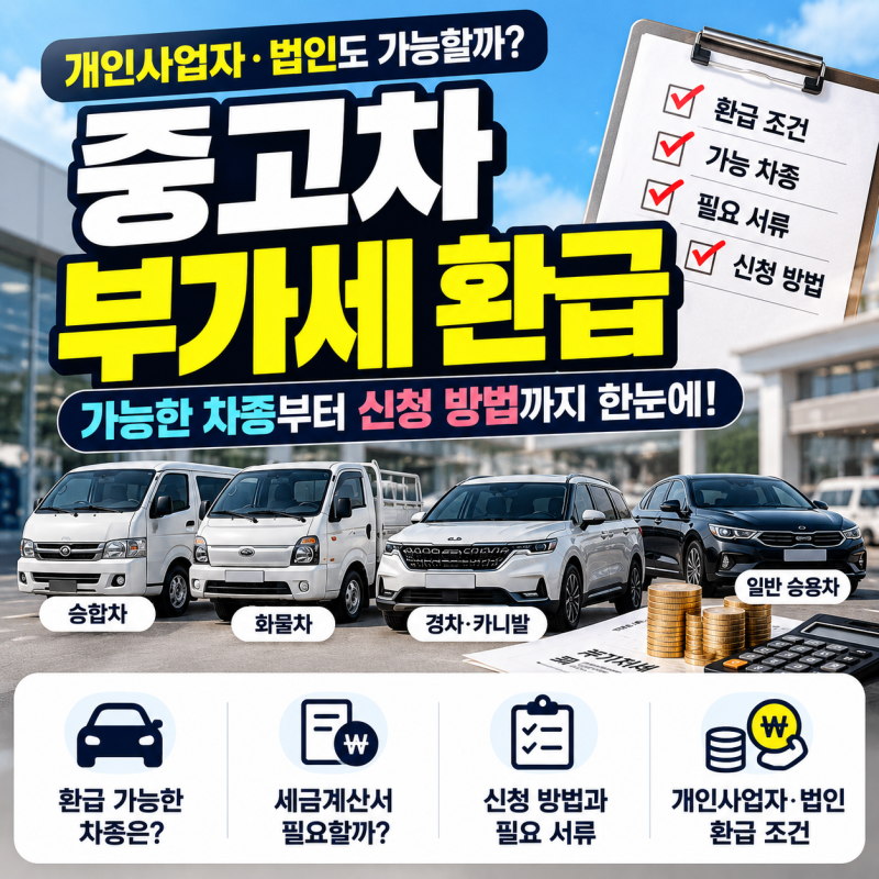 중고차 부가세 환급 조건, 개인사업자·법인 사업용 차량 환급 가능 차종과 신청방법